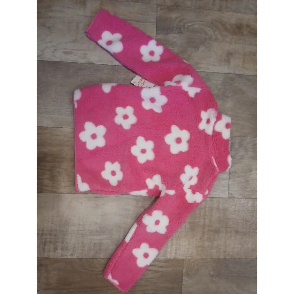 Girl’s Jumping Beans High Pile Fleece Jacket Pink White Flower Full Zip - Size 8